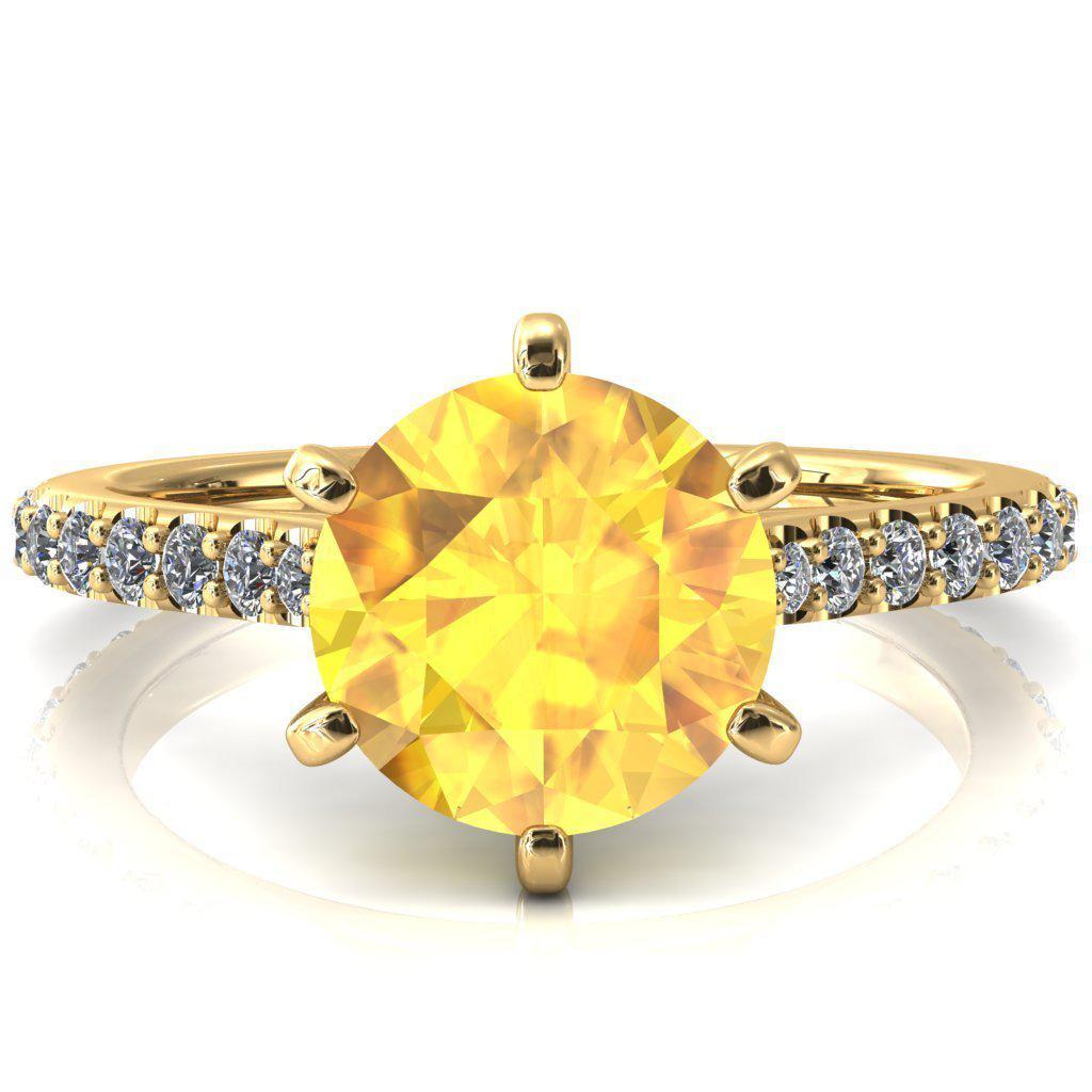 Kelsy Round Yellow Sapphire 6 Prong 3/4 Shared Scalloped Inverted Cathedral Ring-FIRE & BRILLIANCE