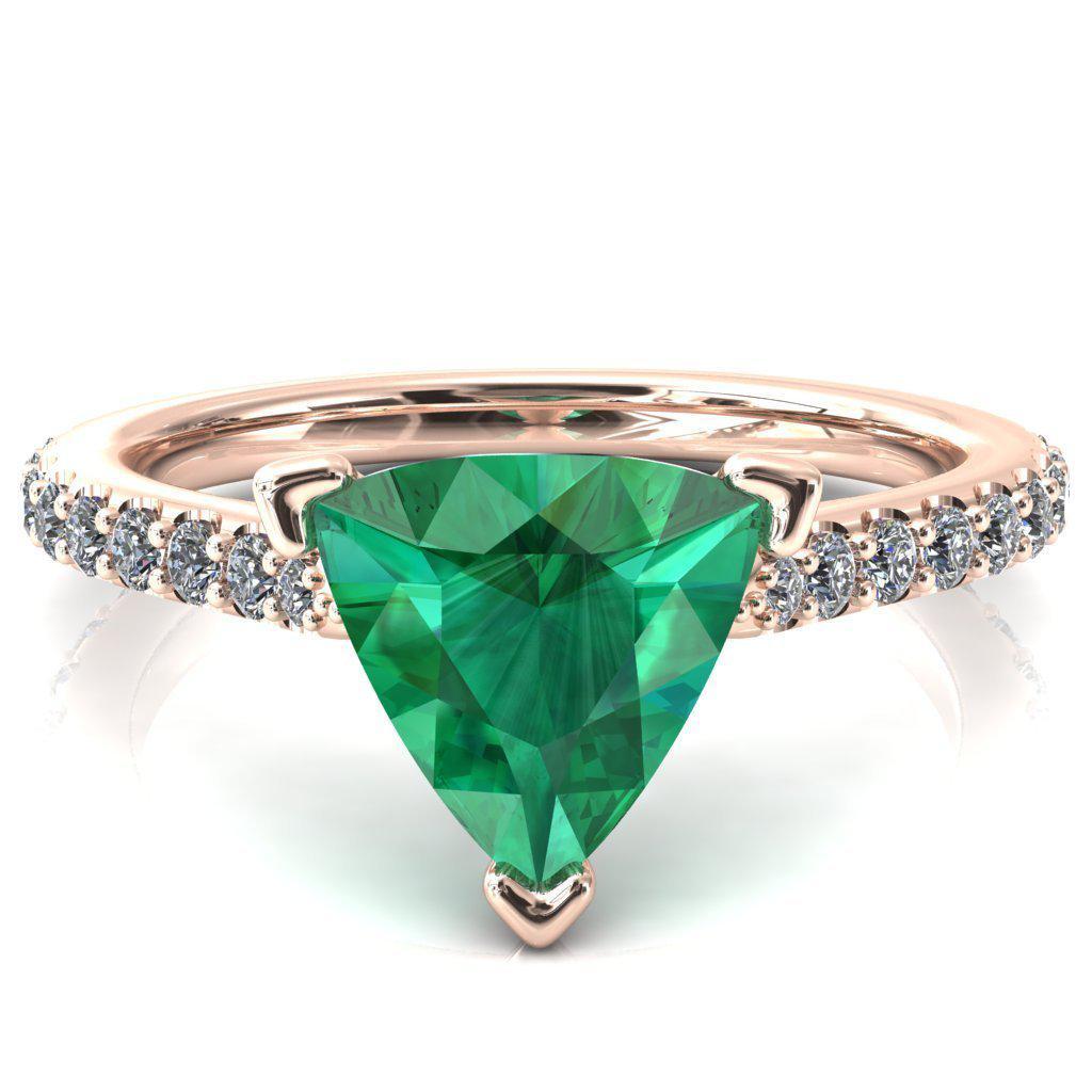 Kelsy Trillion Emerald 3 Prong 3/4 Shared Scalloped Inverted Cathedral Ring-FIRE & BRILLIANCE
