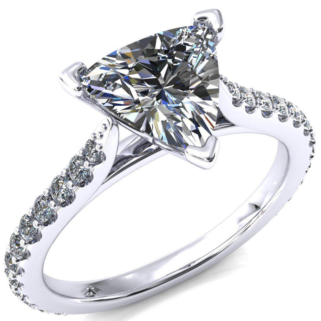 Kelsy Trillion Moissanite 3 Prong 3/4 Shared Scalloped Inverted Cathedral Ring-FIRE & BRILLIANCE