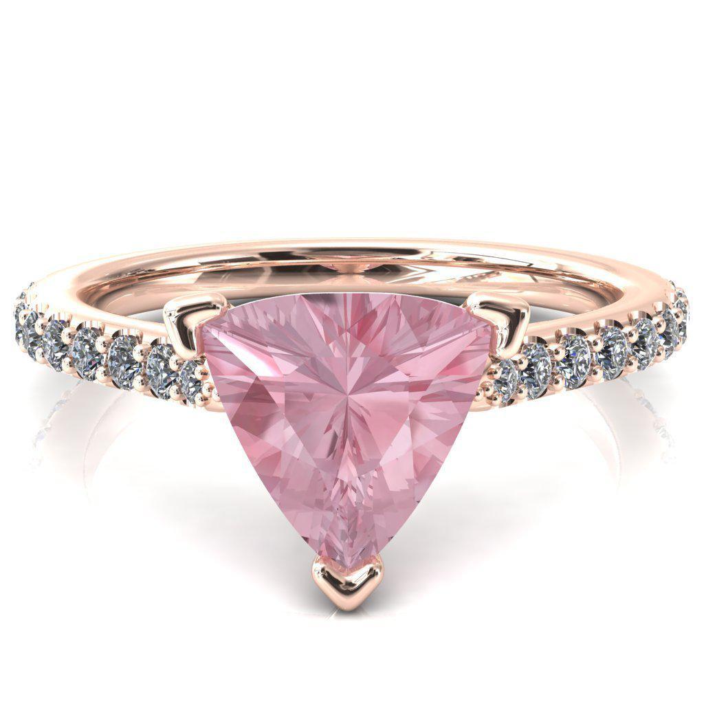 Kelsy Trillion Pink Sapphire 3 Prong 3/4 Shared Scalloped Inverted Cathedral Ring-FIRE & BRILLIANCE
