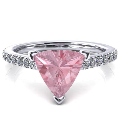 Kelsy Trillion Pink Sapphire 3 Prong 3/4 Shared Scalloped Inverted Cathedral Ring-FIRE & BRILLIANCE