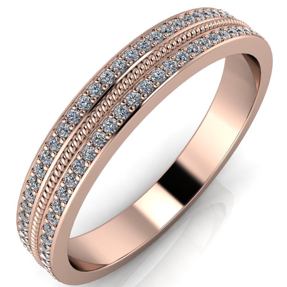 Marie - Two-Row 3/4 Eternity Micro Pave 1mm Round Diamond Rope Milgrain Flat Wedding Band-Wedding and Anniversary Bands-Fire & Brilliance ®