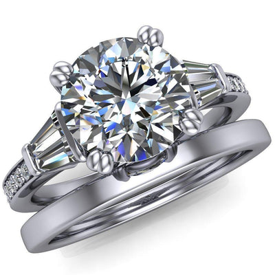 Kenlei Round Moissanite 4 Double Prong Diamond Shank Engagement Ring-Custom-Made Jewelry-Fire & Brilliance ®