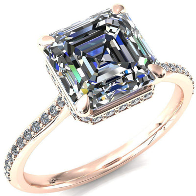 Kiki Asscher Moissanite 4 Prongs Claw Floating Halo 1/2 Pinpoint Inverted Cathedral Ring-FIRE & BRILLIANCE