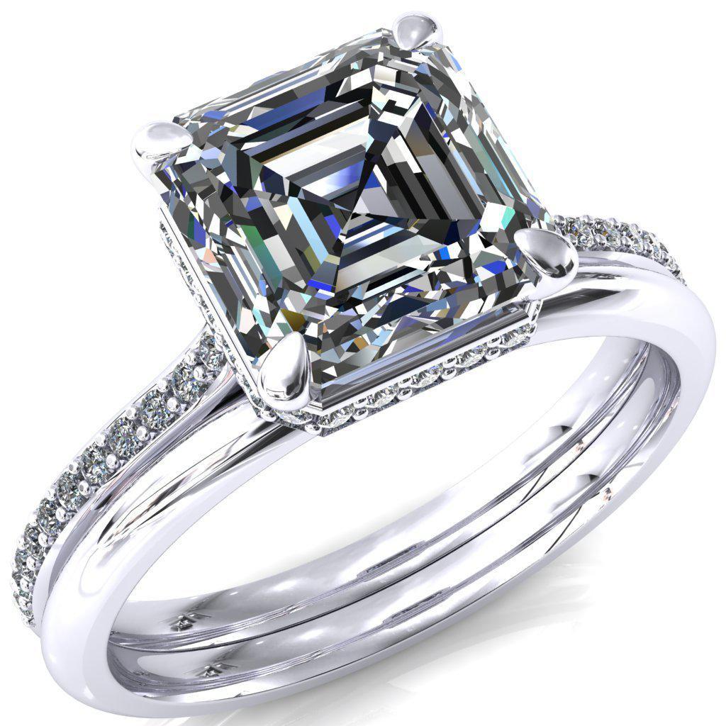 Kiki Asscher Moissanite 4 Prongs Claw Floating Halo 1/2 Pinpoint Inverted Cathedral Ring-FIRE & BRILLIANCE