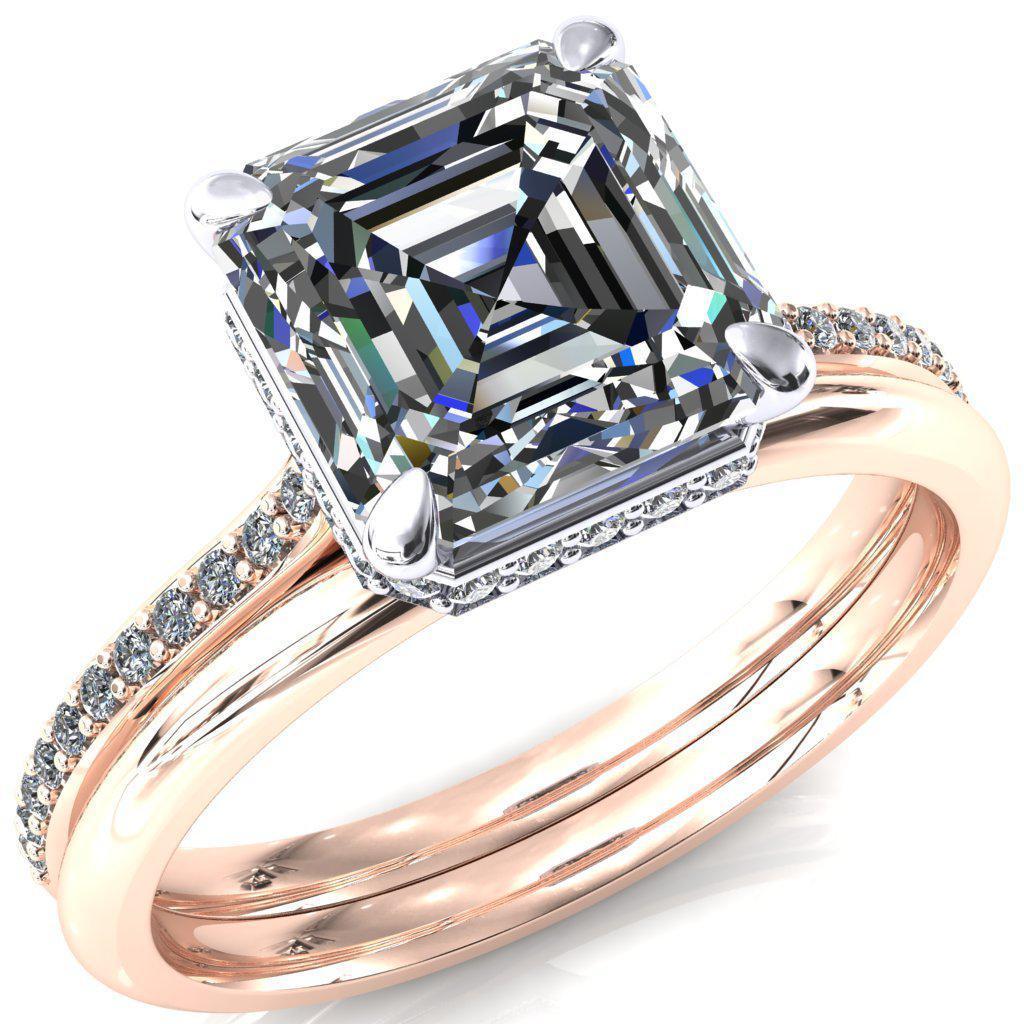 Kiki Asscher Moissanite 4 Prongs Claw Floating Halo 1/2 Pinpoint Inverted Cathedral Ring-FIRE & BRILLIANCE