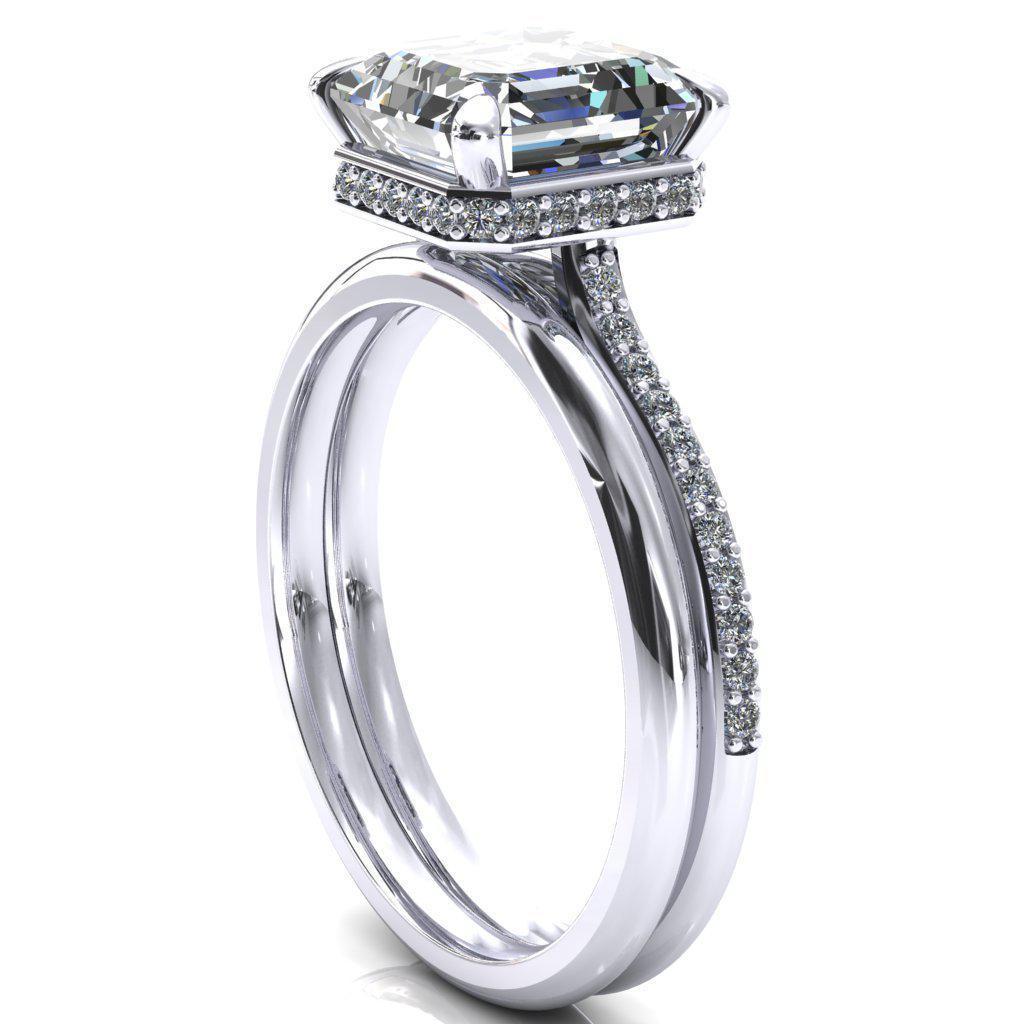 Kiki Asscher Moissanite 4 Prongs Claw Floating Halo 1/2 Pinpoint Inverted Cathedral Ring-FIRE & BRILLIANCE