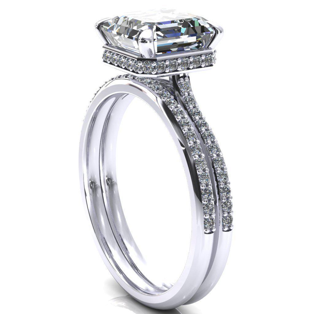 Kiki Asscher Moissanite 4 Prongs Claw Floating Halo 1/2 Pinpoint Inverted Cathedral Ring-FIRE & BRILLIANCE