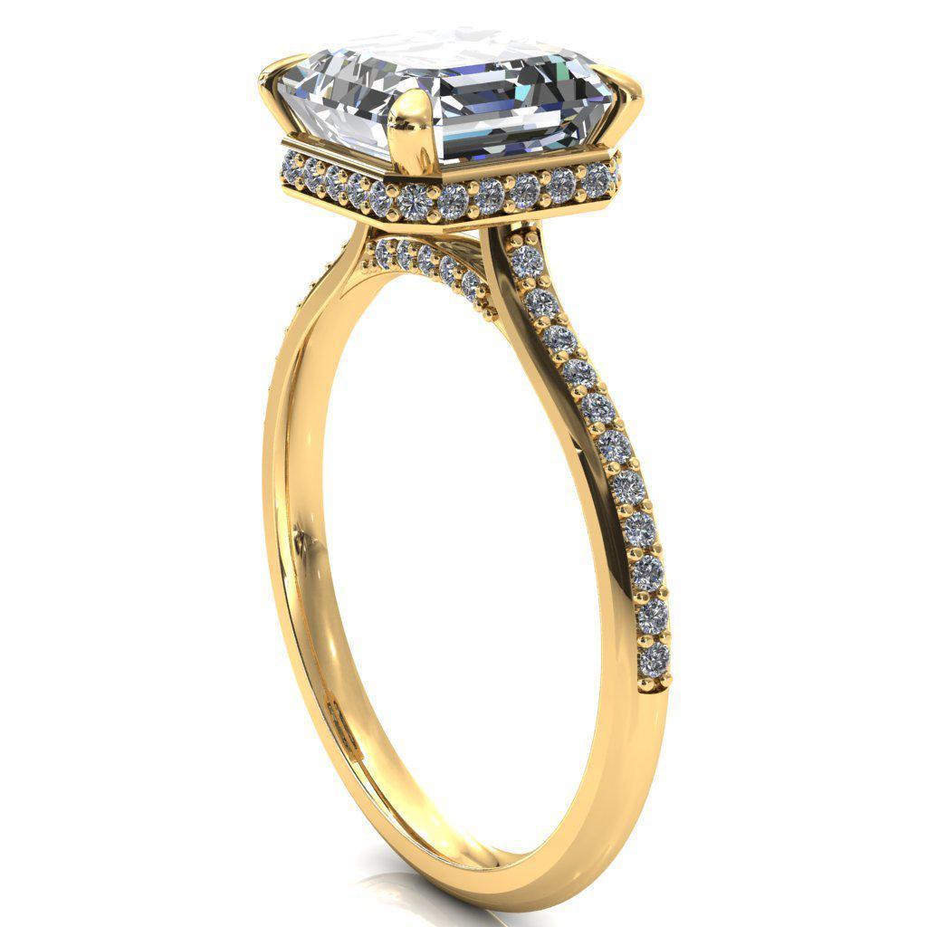 Kiki Asscher Moissanite 4 Prongs Claw Floating Halo 1/2 Pinpoint Inverted Cathedral Ring-FIRE & BRILLIANCE