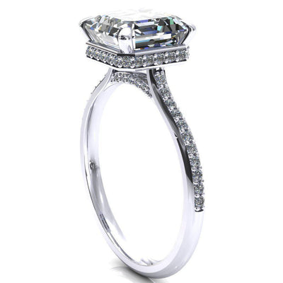 Kiki Asscher Moissanite 4 Prongs Claw Floating Halo 1/2 Pinpoint Inverted Cathedral Ring-FIRE & BRILLIANCE