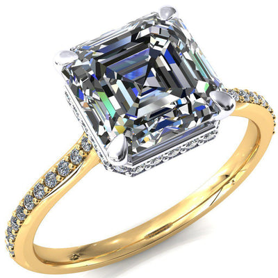 Kiki Asscher Moissanite 4 Prongs Claw Floating Halo 1/2 Pinpoint Inverted Cathedral Ring-FIRE & BRILLIANCE