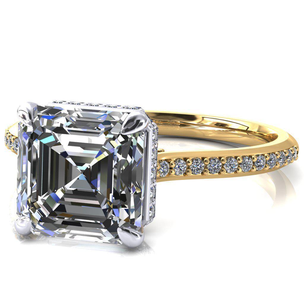 Kiki Asscher Moissanite 4 Prongs Claw Floating Halo 1/2 Pinpoint Inverted Cathedral Ring-FIRE & BRILLIANCE