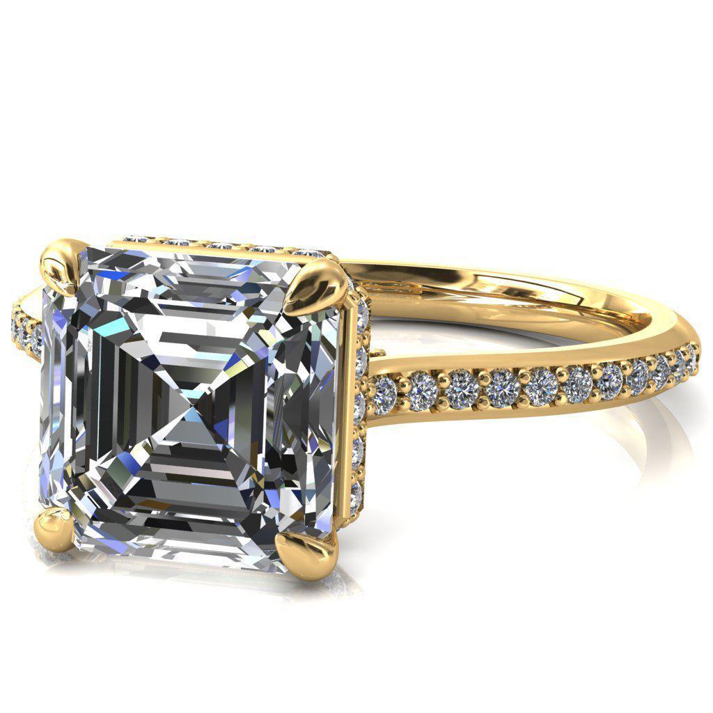 Kiki Asscher Moissanite 4 Prongs Claw Floating Halo 1/2 Pinpoint Inverted Cathedral Ring-FIRE & BRILLIANCE