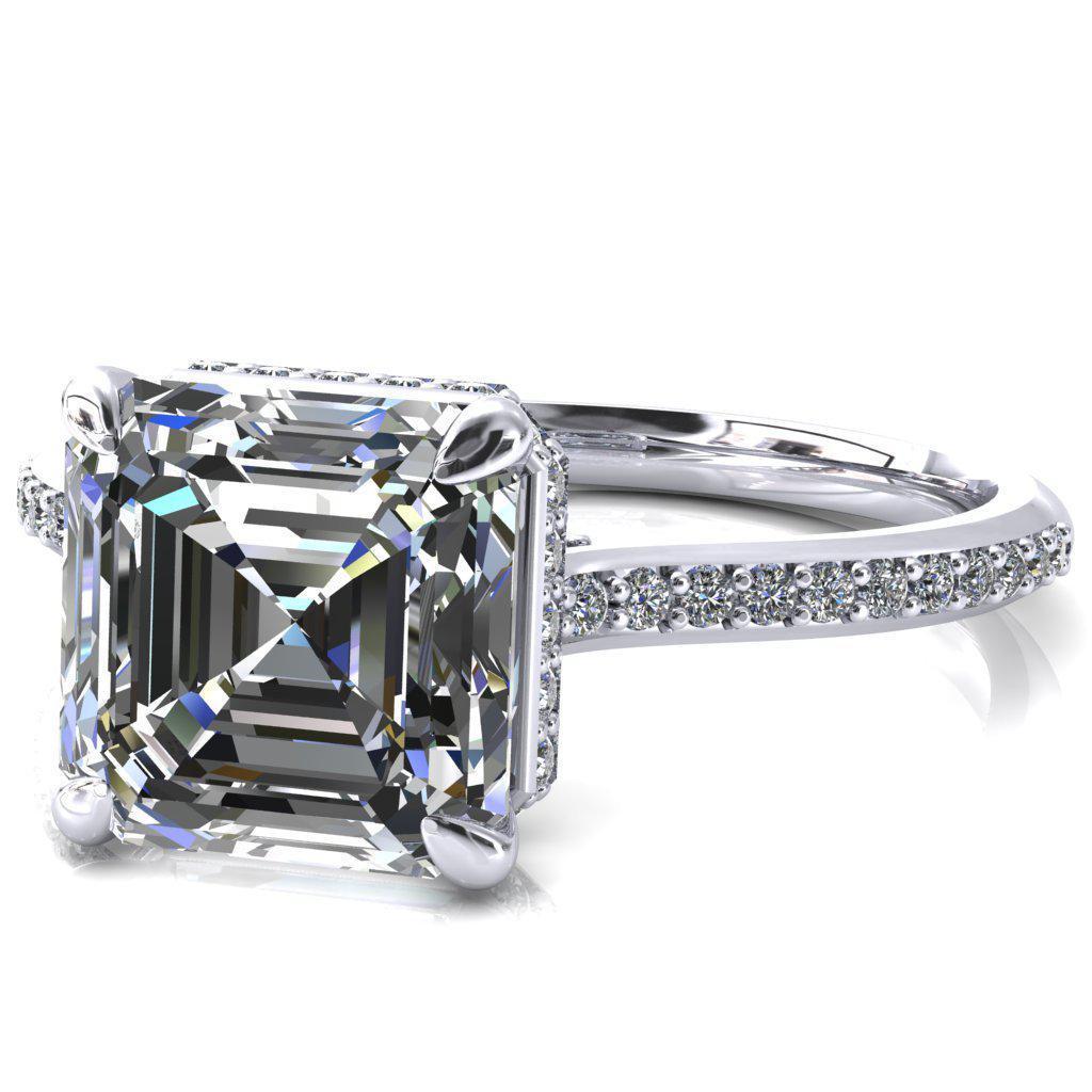 Kiki Asscher Moissanite 4 Prongs Claw Floating Halo 1/2 Pinpoint Inverted Cathedral Ring-FIRE & BRILLIANCE