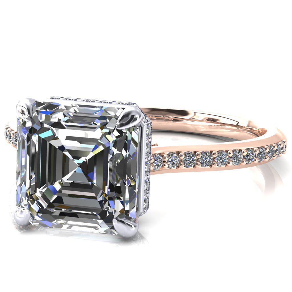 Kiki Asscher Moissanite 4 Prongs Claw Floating Halo 1/2 Pinpoint Inverted Cathedral Ring-FIRE & BRILLIANCE