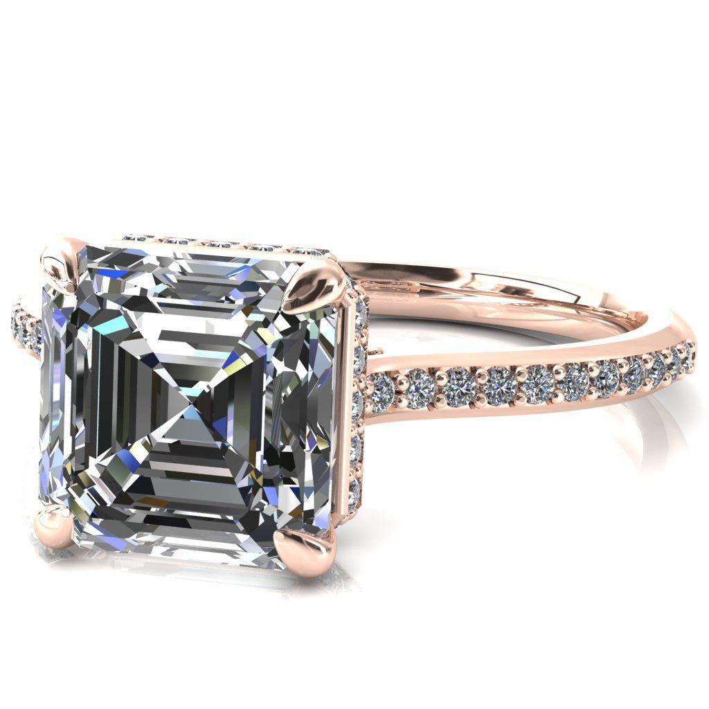 Kiki Asscher Moissanite 4 Prongs Claw Floating Halo 1/2 Pinpoint Inverted Cathedral Ring-FIRE & BRILLIANCE