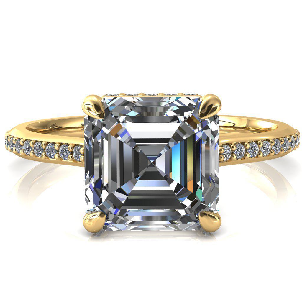 Kiki Asscher Moissanite 4 Prongs Claw Floating Halo 1/2 Pinpoint Inverted Cathedral Ring-FIRE & BRILLIANCE