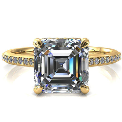 Kiki Asscher Moissanite 4 Prongs Claw Floating Halo 1/2 Pinpoint Inverted Cathedral Ring-FIRE & BRILLIANCE