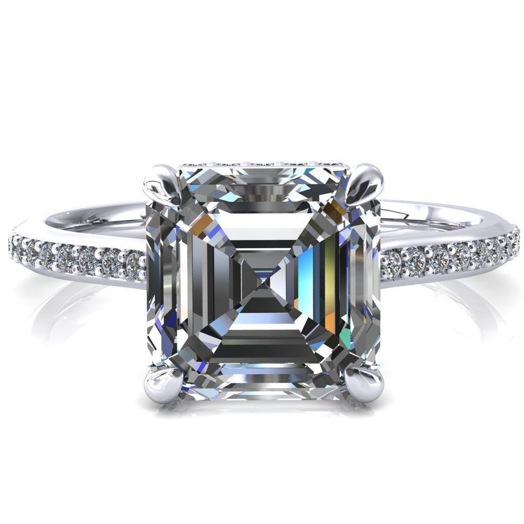 Kiki Asscher Moissanite 4 Prongs Claw Floating Halo 1/2 Pinpoint Inverted Cathedral Ring-FIRE & BRILLIANCE