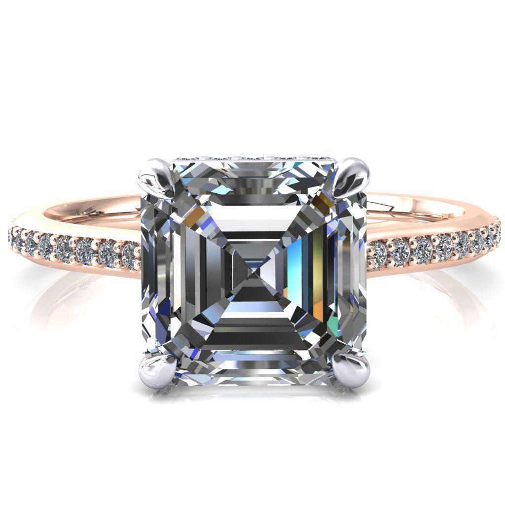 Kiki Asscher Moissanite 4 Prongs Claw Floating Halo 1/2 Pinpoint Inverted Cathedral Ring-FIRE & BRILLIANCE