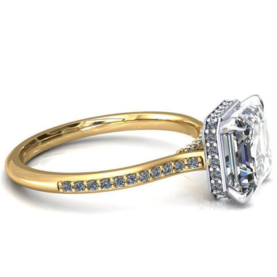 Kiki Asscher Moissanite 4 Prongs Claw Floating Halo 1/2 Pinpoint Inverted Cathedral Ring-FIRE & BRILLIANCE