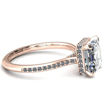 Kiki Asscher Moissanite 4 Prongs Claw Floating Halo 1/2 Pinpoint Inverted Cathedral Ring-FIRE & BRILLIANCE