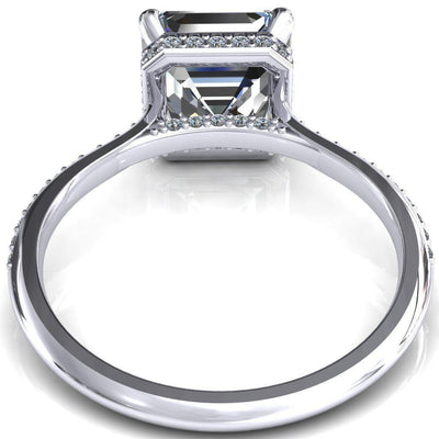 Kiki Asscher Moissanite 4 Prongs Claw Floating Halo 1/2 Pinpoint Inverted Cathedral Ring-FIRE & BRILLIANCE