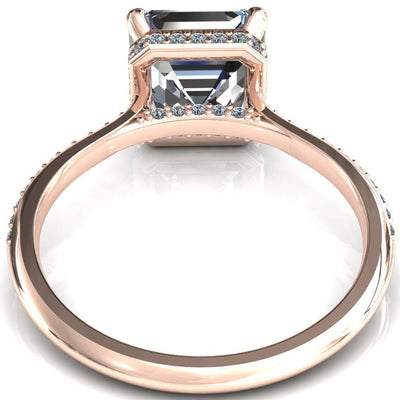 Kiki Asscher Moissanite 4 Prongs Claw Floating Halo 1/2 Pinpoint Inverted Cathedral Ring-FIRE & BRILLIANCE