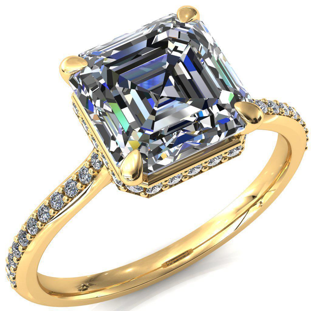 Kiki Asscher Moissanite 4 Prongs Claw Floating Halo 1/2 Pinpoint Inverted Cathedral Ring-FIRE & BRILLIANCE