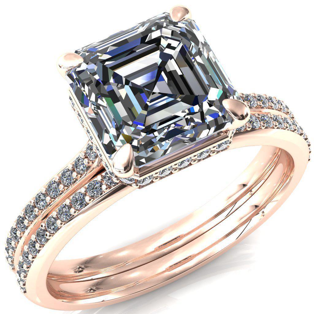 Kiki Asscher Moissanite 4 Prongs Claw Floating Halo 1/2 Pinpoint Inverted Cathedral Ring-FIRE & BRILLIANCE