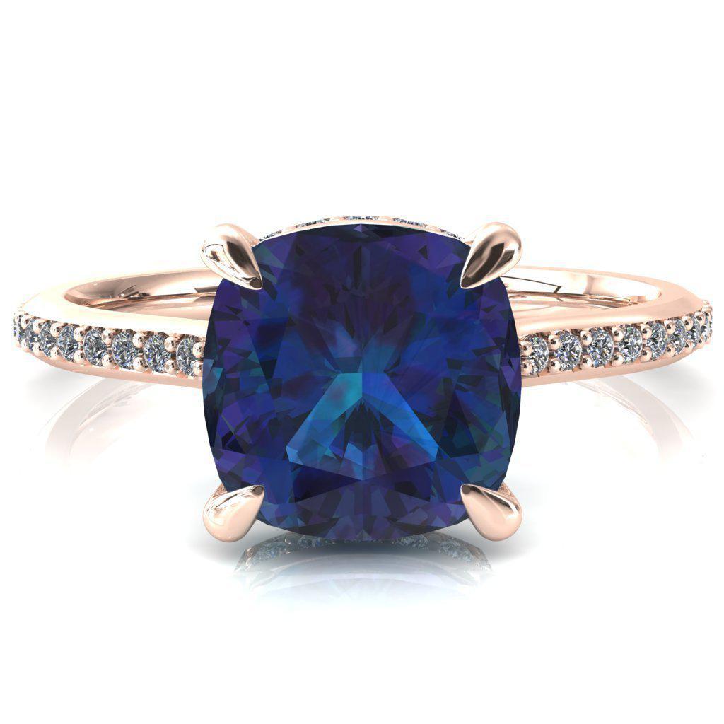 Kiki Cushion Alexandrite 4 Prongs Claw Floating Halo 1/2 Pinpoint Inverted Cathedral Ring-FIRE & BRILLIANCE