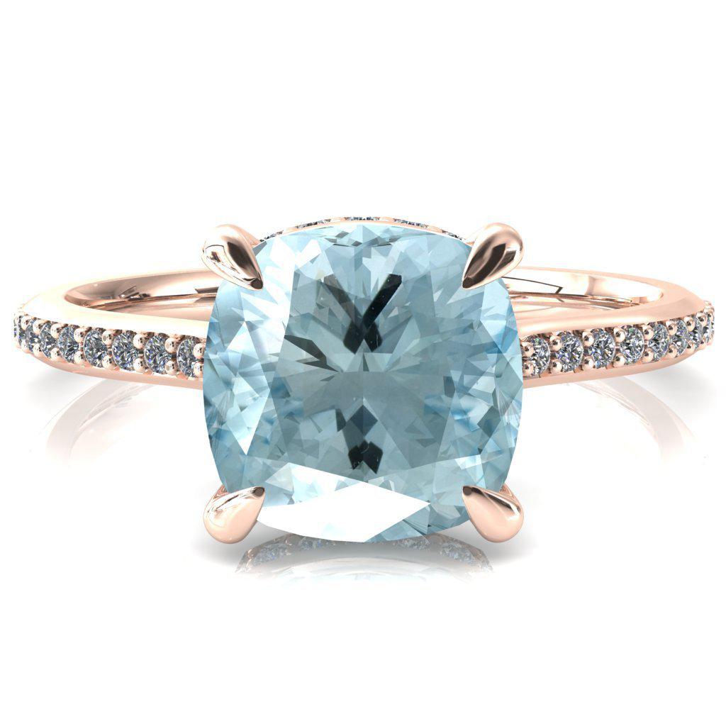 Kiki Cushion Aqua Blue Spinel 4 Prongs Claw Floating Halo 1/2 Pinpoint Inverted Cathedral Ring-FIRE & BRILLIANCE