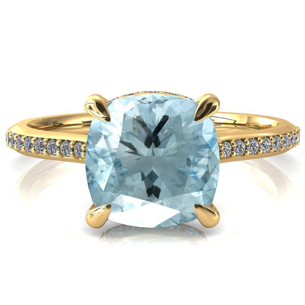 Kiki Cushion Aqua Blue Spinel 4 Prongs Claw Floating Halo 1/2 Pinpoint Inverted Cathedral Ring-FIRE & BRILLIANCE