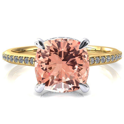 Kiki Cushion Champagne Sapphire 4 Prongs Claw Floating Halo 1/2 Pinpoint Inverted Cathedral Ring-FIRE & BRILLIANCE