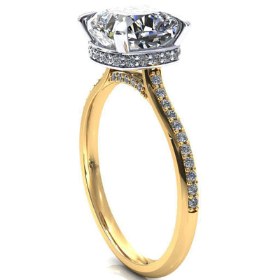 Kiki Cushion Moissanite 4 Prongs Claw Floating Halo 1/2 Pinpoint Inverted Cathedral Ring-FIRE & BRILLIANCE