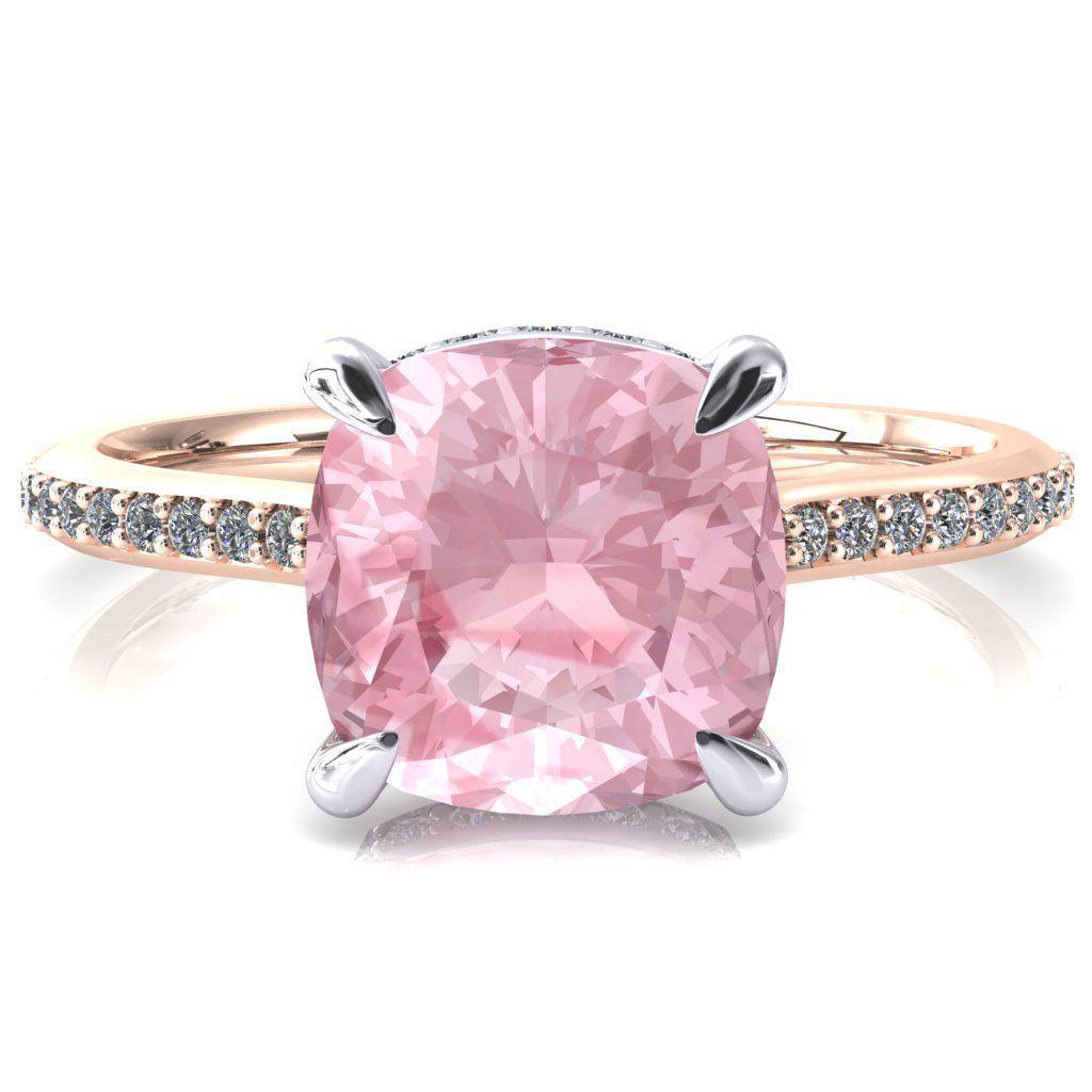 Kiki Cushion Pink Sapphire 4 Prongs Claw Floating Halo 1/2 Pinpoint Inverted Cathedral Ring-FIRE & BRILLIANCE