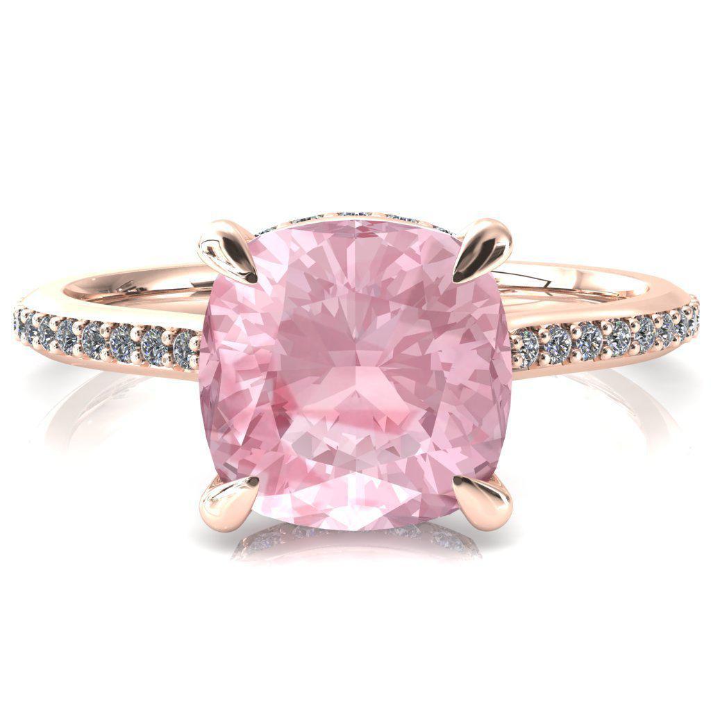 Kiki Cushion Pink Sapphire 4 Prongs Claw Floating Halo 1/2 Pinpoint Inverted Cathedral Ring-FIRE & BRILLIANCE
