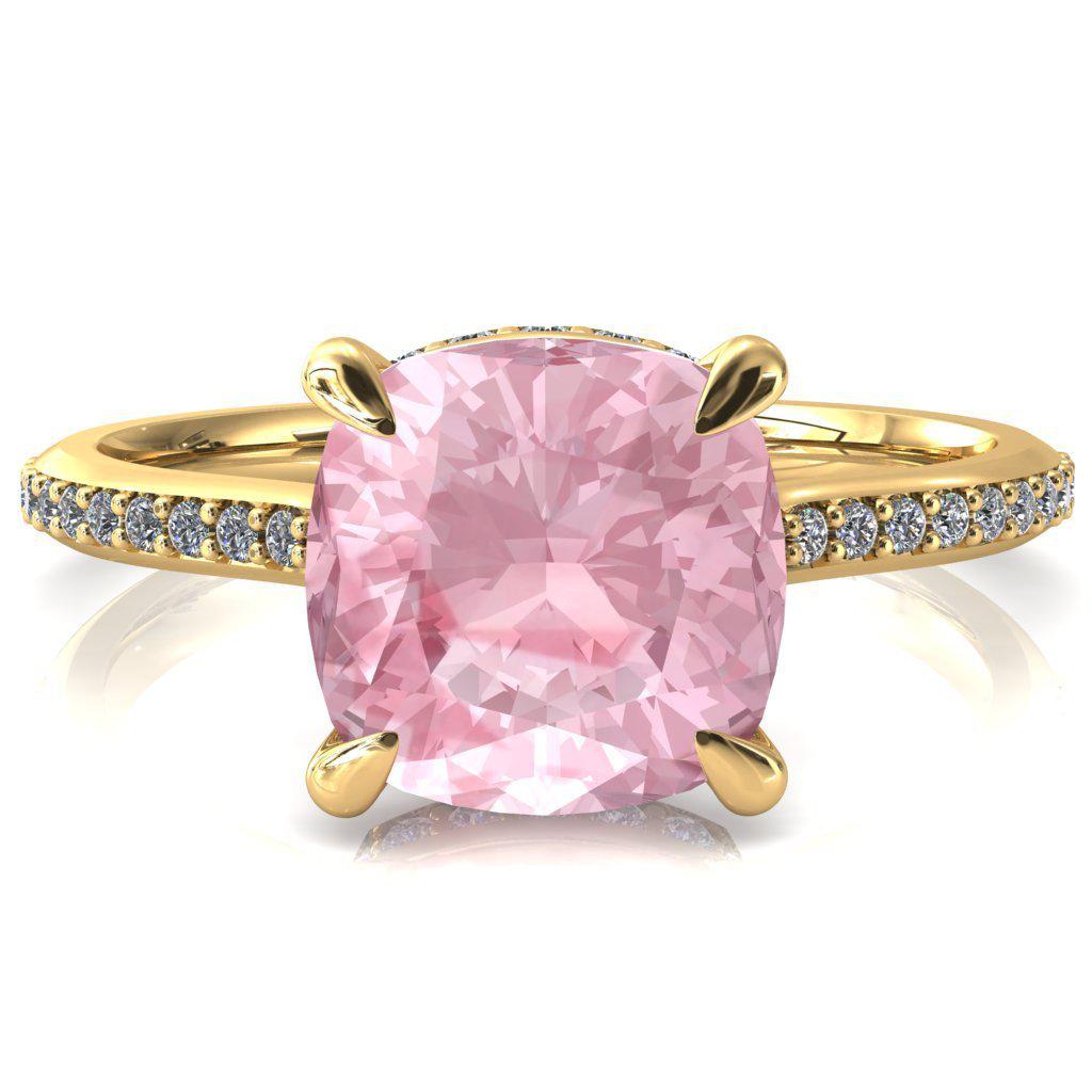 Kiki Cushion Pink Sapphire 4 Prongs Claw Floating Halo 1/2 Pinpoint Inverted Cathedral Ring-FIRE & BRILLIANCE