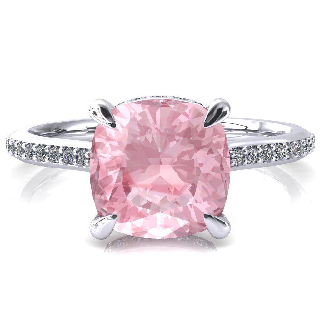 Kiki Cushion Pink Sapphire 4 Prongs Claw Floating Halo 1/2 Pinpoint Inverted Cathedral Ring-FIRE & BRILLIANCE