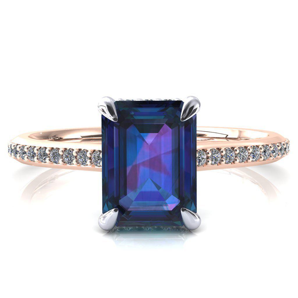 Kiki Emerald Alexandrite 4 Prongs Claw Floating Halo 1/2 Pinpoint Inverted Cathedral Ring-FIRE & BRILLIANCE
