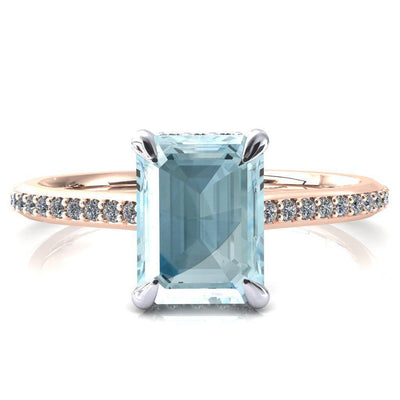 Kiki Emerald Aqua Blue Spinel 4 Prongs Claw Floating Halo 1/2 Pinpoint Inverted Cathedral Ring-FIRE & BRILLIANCE
