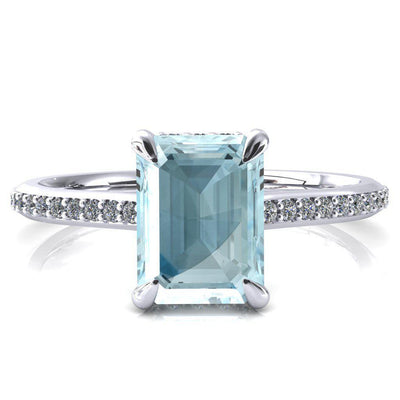 Kiki Emerald Aqua Blue Spinel 4 Prongs Claw Floating Halo 1/2 Pinpoint Inverted Cathedral Ring-FIRE & BRILLIANCE