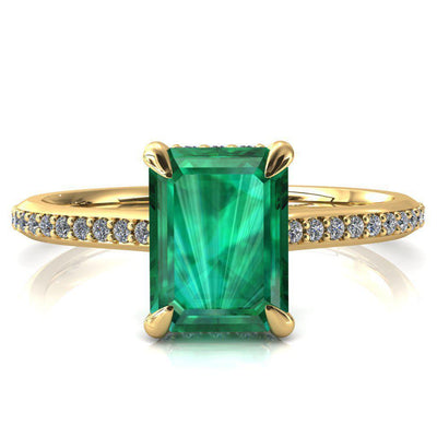 Kiki Emerald Emerald 4 Prongs Claw Floating Halo 1/2 Pinpoint Inverted Cathedral Ring-FIRE & BRILLIANCE