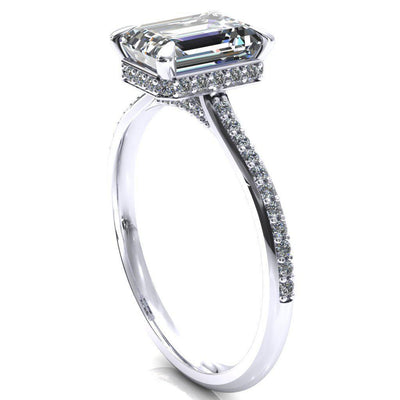 Kiki Emerald Moissanite 4 Prongs Claw Floating Halo 1/2 Pinpoint Inverted Cathedral Ring-FIRE & BRILLIANCE