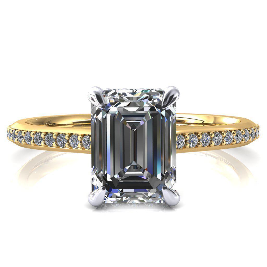 Kiki Emerald Moissanite 4 Prongs Claw Floating Halo 1/2 Pinpoint Inverted Cathedral Ring-FIRE & BRILLIANCE