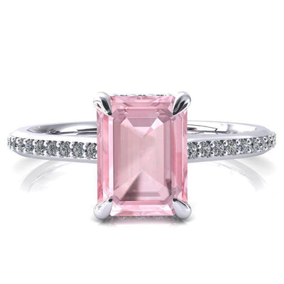 Kiki Emerald Pink Sapphire 4 Prongs Claw Floating Halo 1/2 Pinpoint Inverted Cathedral Ring-FIRE & BRILLIANCE