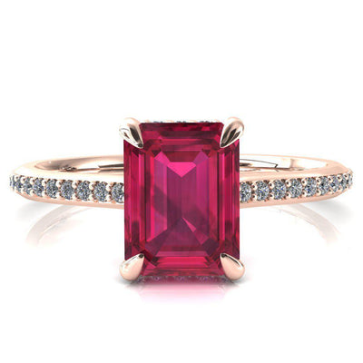 Kiki Emerald Ruby 4 Prongs Claw Floating Halo 1/2 Pinpoint Inverted Cathedral Ring-FIRE & BRILLIANCE