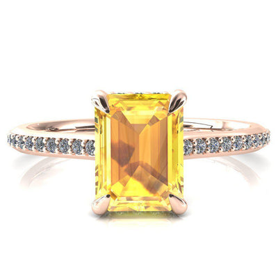 Kiki Emerald Yellow Sapphire 4 Prongs Claw Floating Halo 1/2 Pinpoint Inverted Cathedral Ring-FIRE & BRILLIANCE