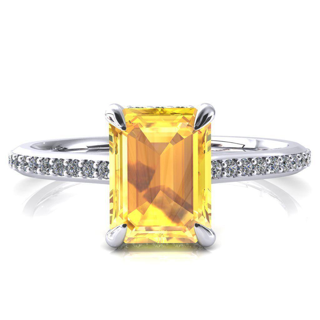 Kiki Emerald Yellow Sapphire 4 Prongs Claw Floating Halo 1/2 Pinpoint Inverted Cathedral Ring-FIRE & BRILLIANCE