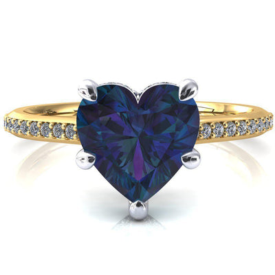 Kiki Heart Alexandrite 5 Prongs Claw Floating Halo 1/2 Pinpoint Inverted Cathedral Ring-FIRE & BRILLIANCE